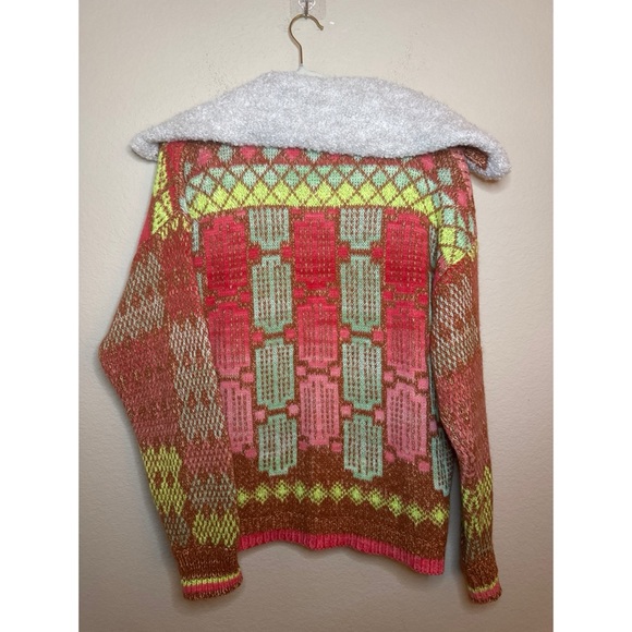 Anthropologie Cozy Multicolor Knit Cardigan with Faux Fur Collar‎ Size Medium - Picture 3 of 8